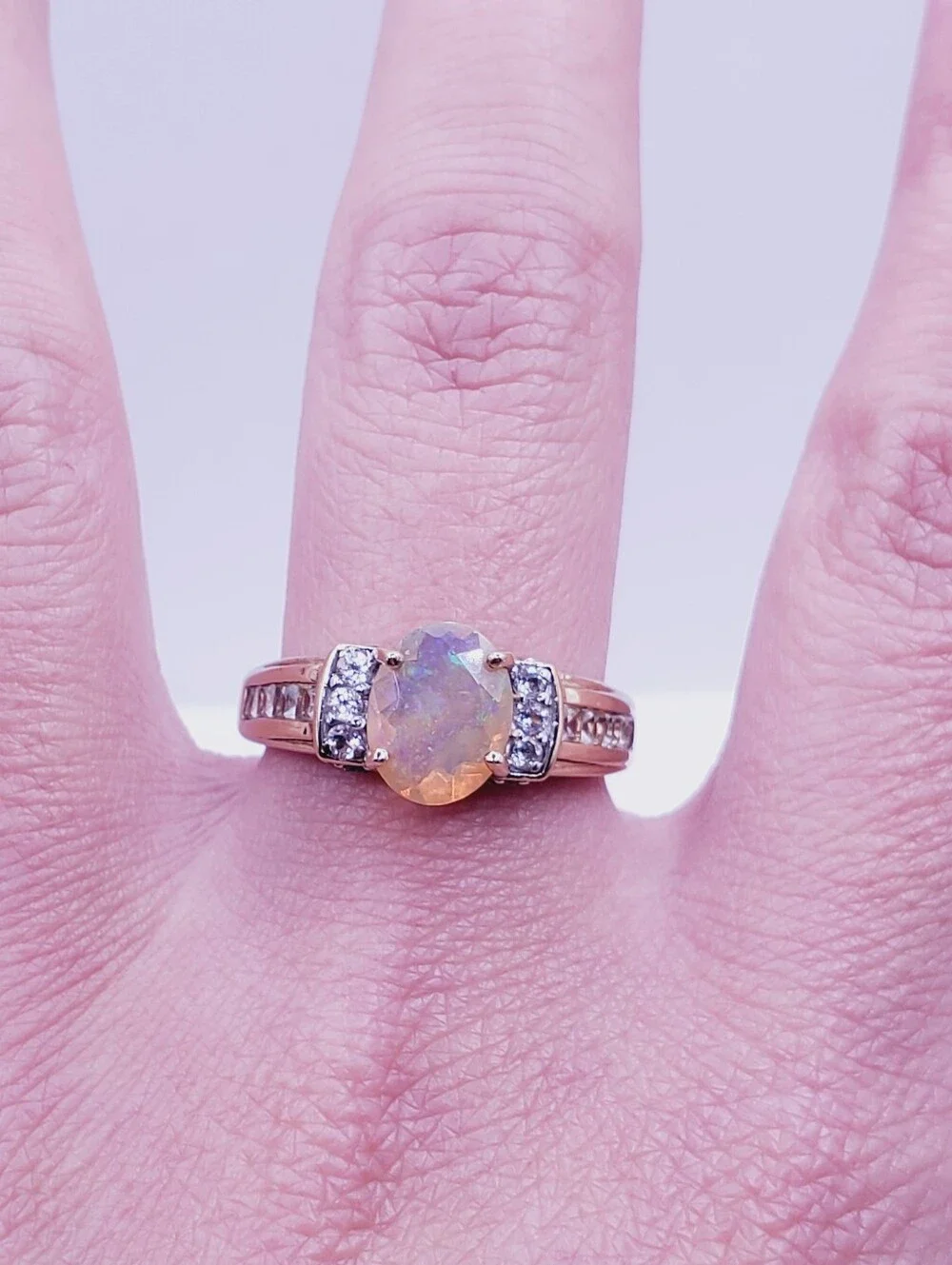 Genuine Faceted Opal Yellow Gold - 925 Sterling Silver Ring